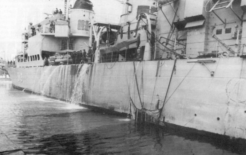 Daños en el casco del destructor Marqués de la Ensenada, después del ataque de ETA Daños en el casco del destructor Marqués de la Ensenada, después del ataque de ETA