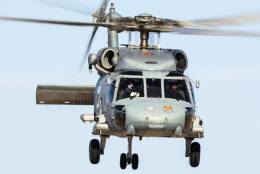 Vista frontal de un SH-60F, se aprecia el tren de aterrizaje extendido al m�ximo