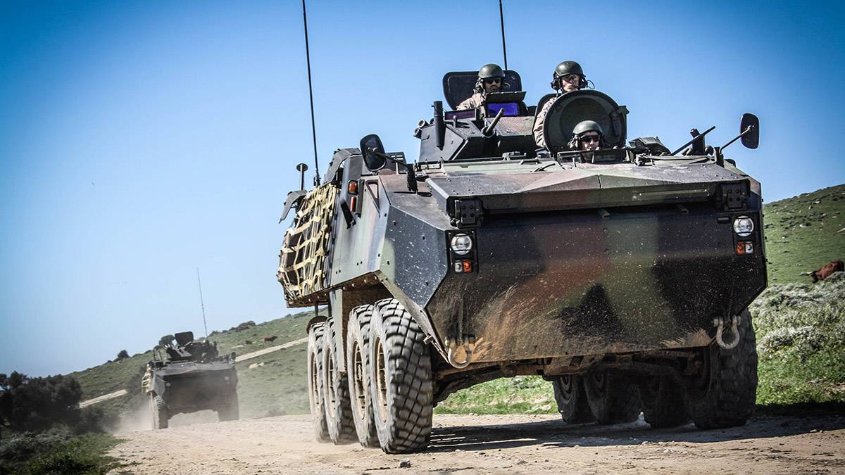 Blindados Piraña realizando una patrulla por carretera (Armada) Blindados Piraña realizando una patrulla por carretera (Armada)