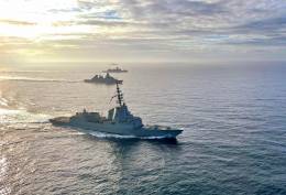 La fragata Alvaro de Bazn integrada en el Grupo de Combate del portaaviones USS Gerald R. Ford