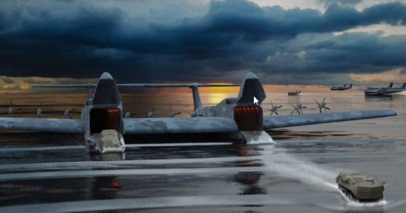 Concepto de Liberty Lifter desplegando carga en la playa (GA-ASI) Concepto de Liberty Lifter desplegando carga en la playa (GA-ASI)