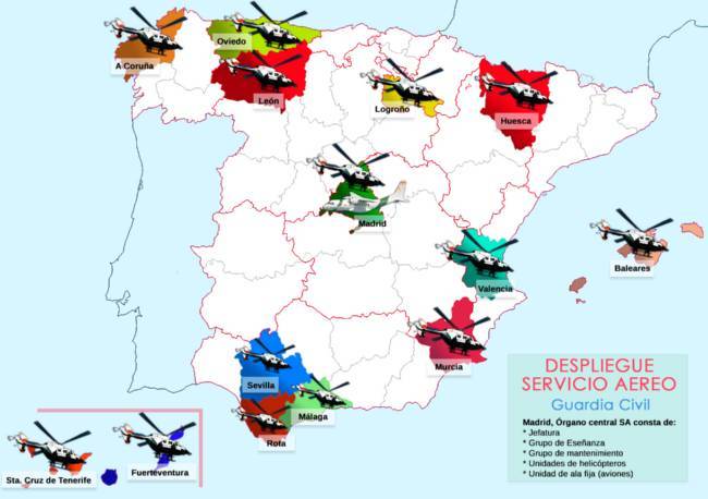 El Servicio Aéreo de la Guardia Civil opera desde 14 bases en España y algunas más en el extranjero. (GC)