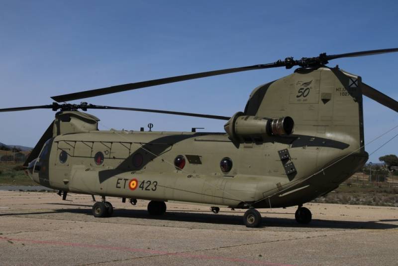 Todos los CH-47F del BHELTRA V llevan pintado en el pilón el anagrama del 50º aniversario. (Foto Julio Maíz) Todos los CH-47F del BHELTRA V llevan pintado en el pilón el anagrama del 50º aniversario. (Foto Julio Maíz)