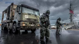 Equipo de descontaminaci�n del Ej�rcito belga. Foto: Hispano Vema