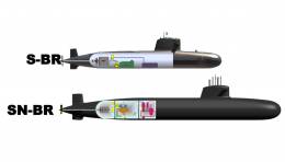 Los dos tipos de submarinos que fabrica Brasil, la clase Riachuelo, de propulsin convencional ,y la lvaro Alberto, nuclear.