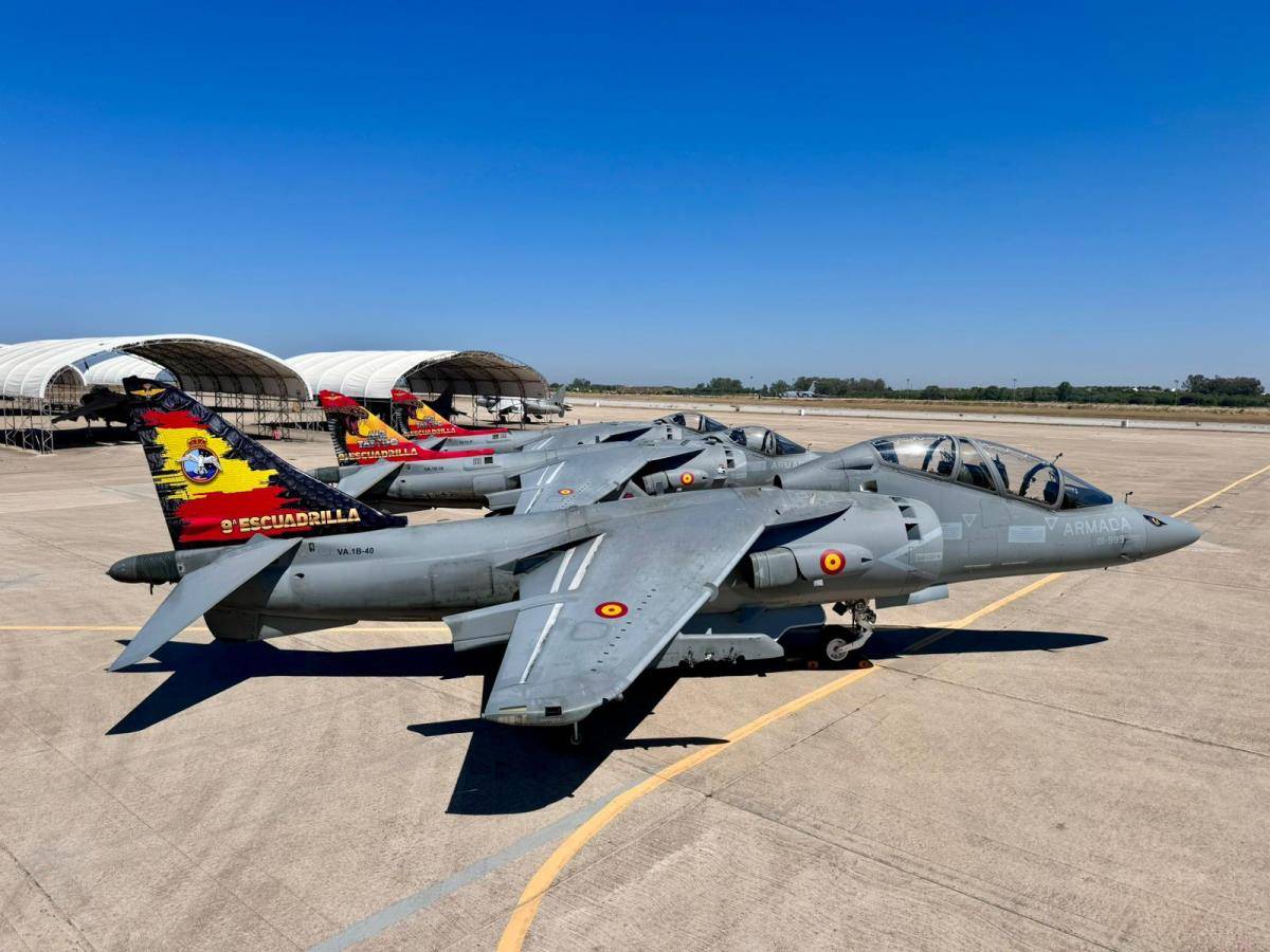 Con un poco de altura se ven muy bien los tres veteranos aparatos, especialmente decorados por la Armada española. (Foto FLOAN) Con un poco de altura se ven muy bien los tres veteranos aparatos, especialmente decorados por la Armada española. (Foto FLOAN)