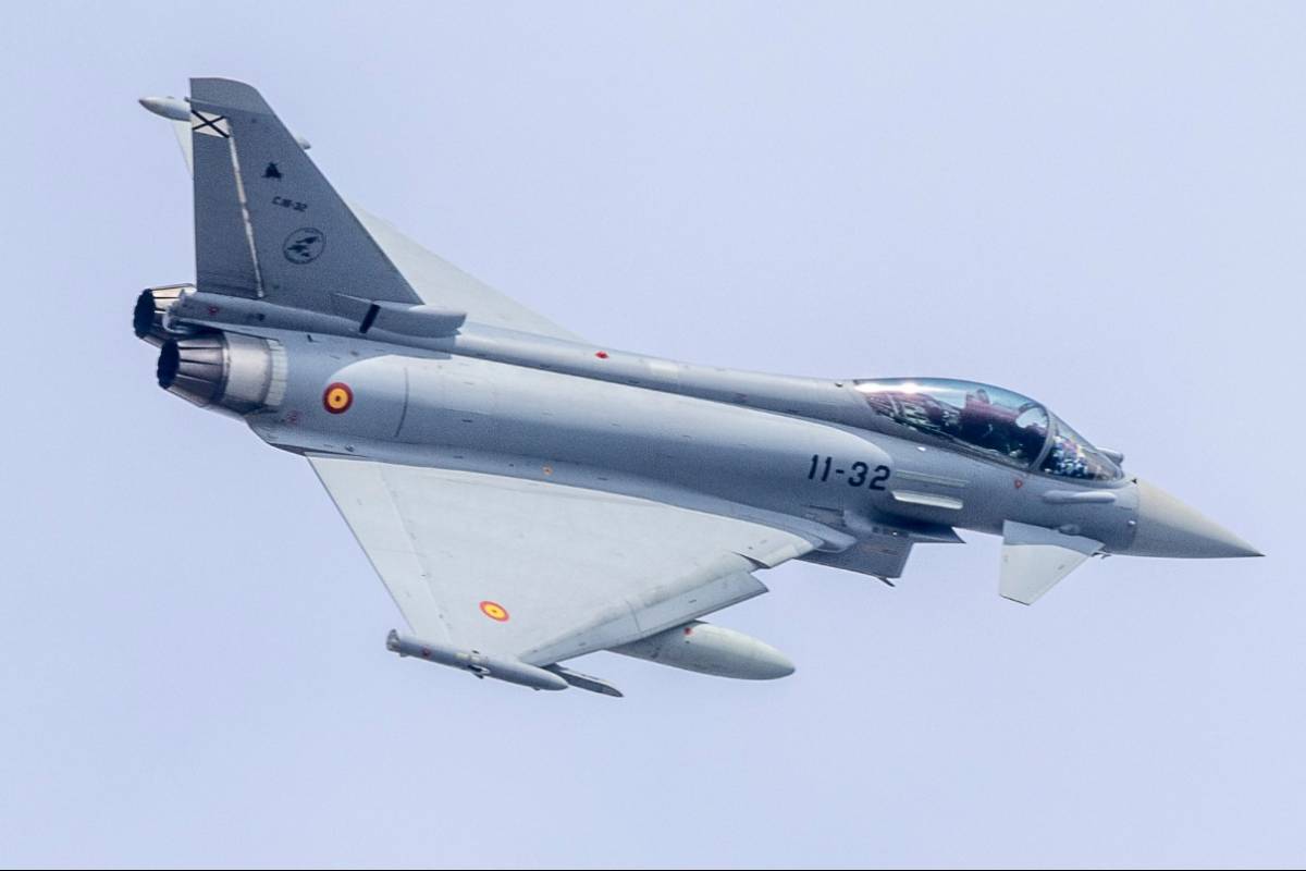 Imagen de otro de los Eurofighter participantes, en este caso del Ala 11, con base en Morón (Sevilla). Imagen de otro de los Eurofighter participantes, en este caso del Ala 11, con base en Morón (Sevilla).
