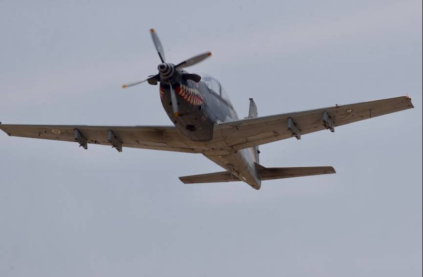 KAI KT-1P Torito del Grupo Aéreo N° 51. La Fuerza Aérea del Perú dispone actualmente de 20 aparatos, 16 de los cuales fueron coproducidos y ensamblados por SEMAN en la Base Aérea de “Las Palmas”.