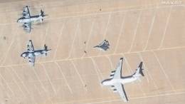 Imagen del Su-57 en Irn, a la izquierda se ven los dos P-3F iranies, y a la derecha el Il-76. (foto MAXAR)