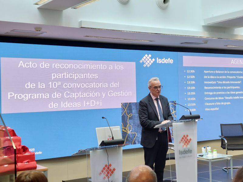 Un momento del acto de presentación de la 10ª edición del Programa de Captación y Gestión de Ideas de I+D+i. (Isdefe) Un momento del acto de presentación de la 10ª edición del Programa de Captación y Gestión de Ideas de I+D+i. (Isdefe)