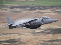 Un Harrier de la Armada volando a baja cota sobre las Bardenas. (foto: Esteban Maiza)