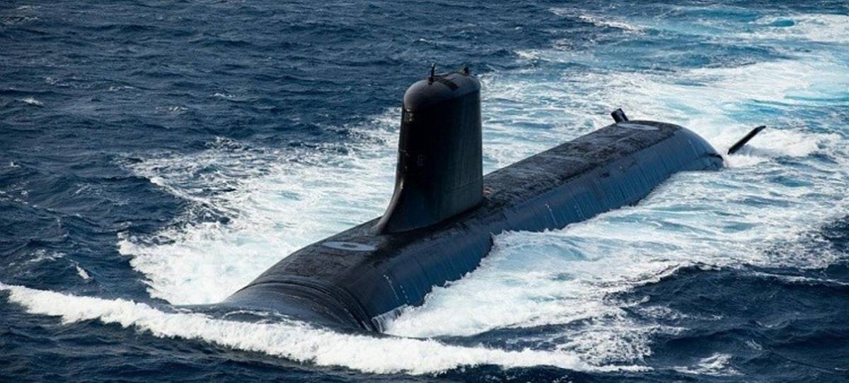 El submarino De Grasse tras ser completo su estructura bsica en Cherburgo. (foto Naval Group)