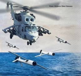 En las semialas de este helicptero naval MAH-1 se observan nada menos que ocho contenedores de sistemas autnomos ALE que le confieren gran capacidad combativa.   (Octavio Dez Cmara)