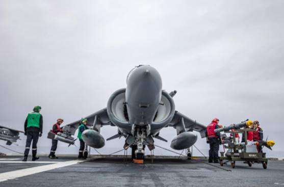 Un avión de combate Harrier de la Armada (foto: Armada) Un avión de combate Harrier de la Armada (foto: Armada)