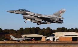 Uno de los F-16C de la Fuerza A�rea de Polonia aterrizando en Albacete, durante una participaci�n en un curso TLP. (foto Julio Ma�z)