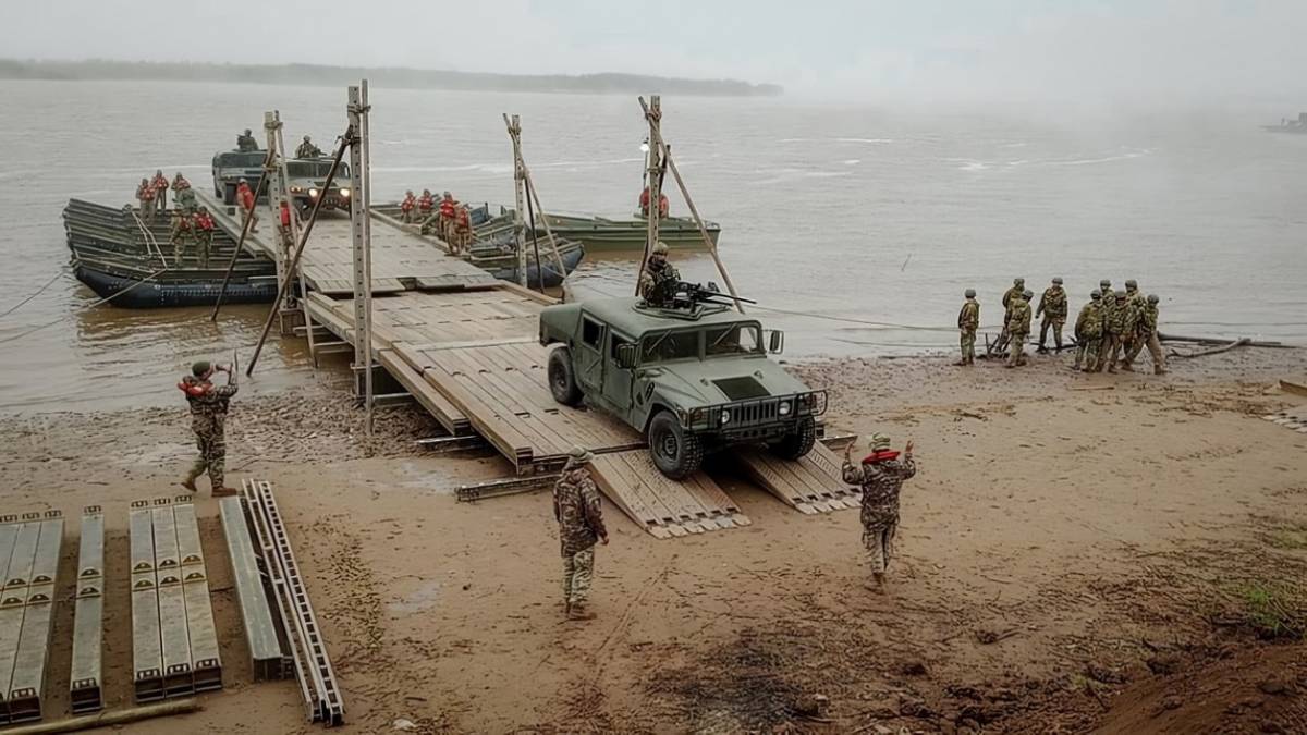 Desembarco de vehículos del Ejército Argentino. Desembarco de vehículos del Ejército Argentino.