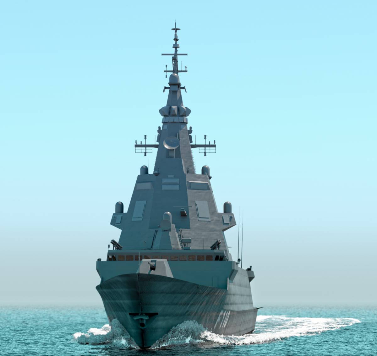 La mayoría de sensores clave de la F-110 se alojan en la superestructura piramidal sobre el puente (Indra) La mayoría de sensores clave de la F-110 se alojan en la superestructura piramidal sobre el puente (Indra)