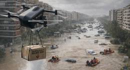 UAV de Skyboria transportando cargas en un escenario de simulaci�n de cat�strofe.  