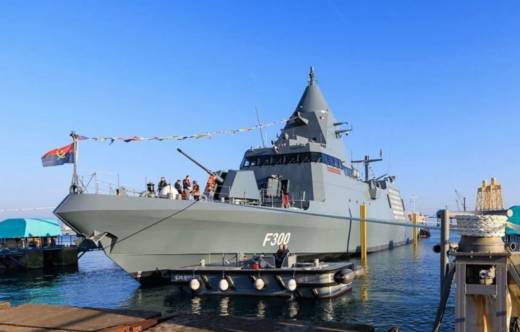 La nueva corbeta NRA �Ekuikui II� tras su puesta a flote en los astilleros de Cherburgo. (foto CMN)