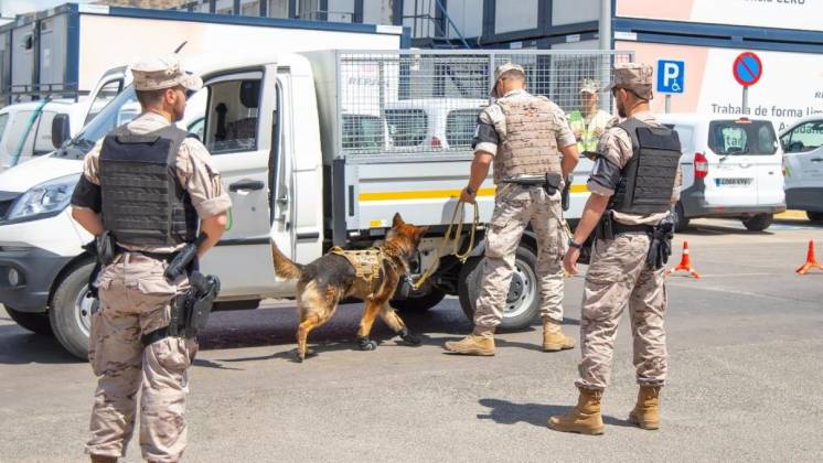 Revisi�n de un veh�culo por parte de un equipo cinol�gico de la Polic�a Naval. (foto FUPRO)