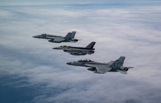 Sobrevuelo de F-16/D Block 50 y F/A-18E/F Super Hornet.