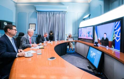 Presidente Jose Antonio Kast y el Canciller Francisco P�rez Mackennaa durante la reuni�n con Volod�mir Zelenski .