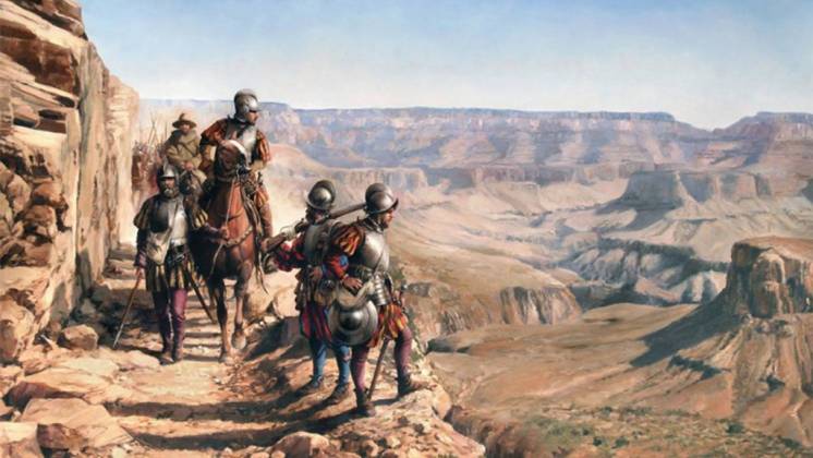 Espa�oles en el Gran Ca��n. Obra de Augusto Ferrer-Dalmau.