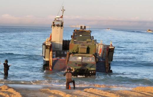 Desembarco de fuerzas del TEAR, al fondo se ve el JCI. (foto Armada)