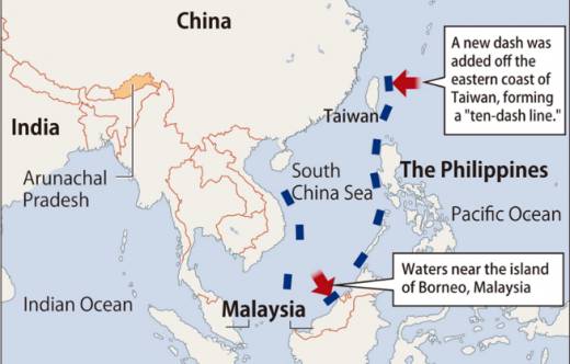 Versi�n China del 2023 de la l�nea de los nueve/diez puntos (fuente: The Sankei Shimbun)