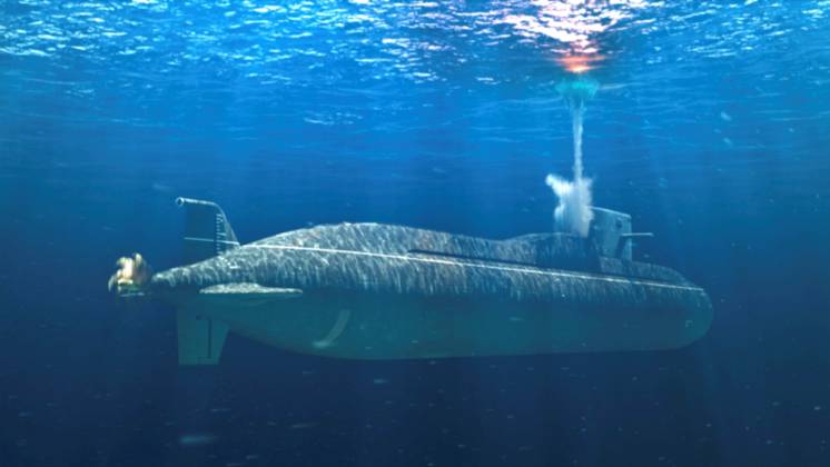 La ventaja del nuevo submarino Amur 1650 VLS estiba en los 28 misiles de ataque o antibuque que puede portar (Rubin Desigh Bureau)