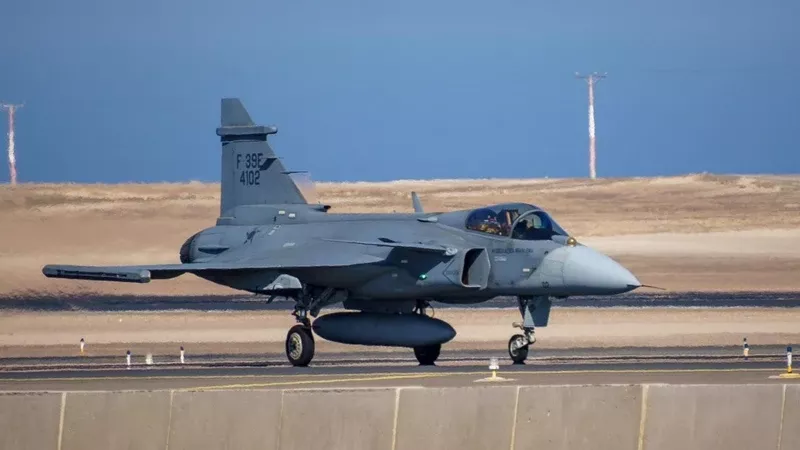 Caza F-39E Gripen de la Força Aérea Brasileira en Salitre 2026 (Foto: FACh) Caza F-39E Gripen de la Força Aérea Brasileira en Salitre 2026 (Foto: FACh)