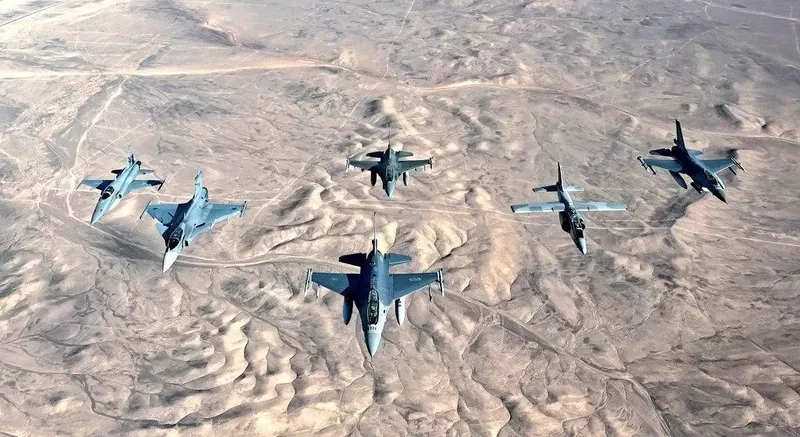 (Izquierda a derecha) F-5 Tiger III, F-39E Gripen, F-16D Block 50, F-16 Block 40, IA-63 Pampa III y F-16 MLU. (Izquierda a derecha) F-5 Tiger III, F-39E Gripen, F-16D Block 50, F-16 Block 40, IA-63 Pampa III y F-16 MLU.